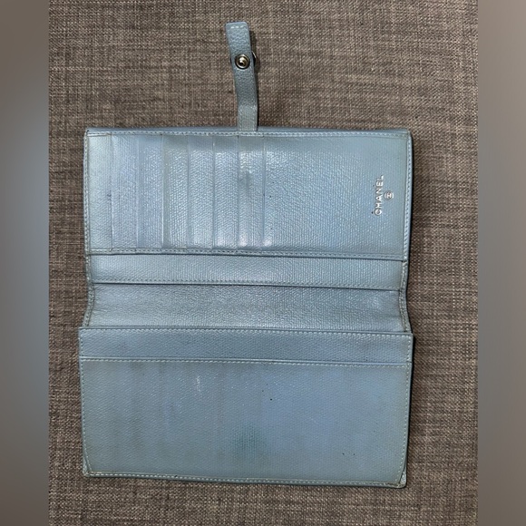 Chanel CC button long flap wallet with chain in blue grey - Picture 8 of 10